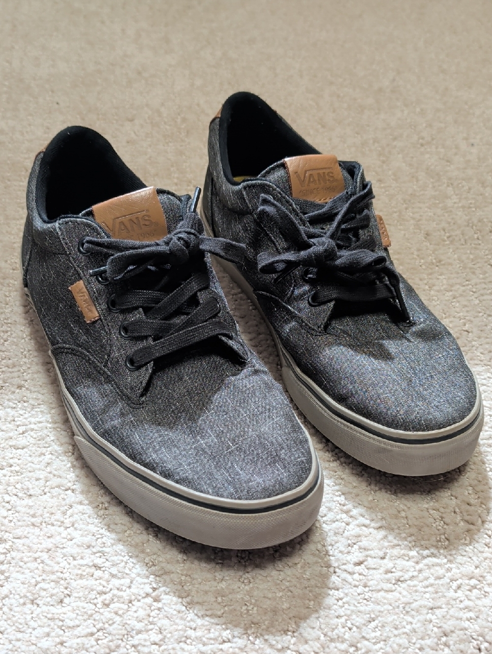 Vans Men’s Charcoal Canvas Low-Top Sneakers with Tan Accents